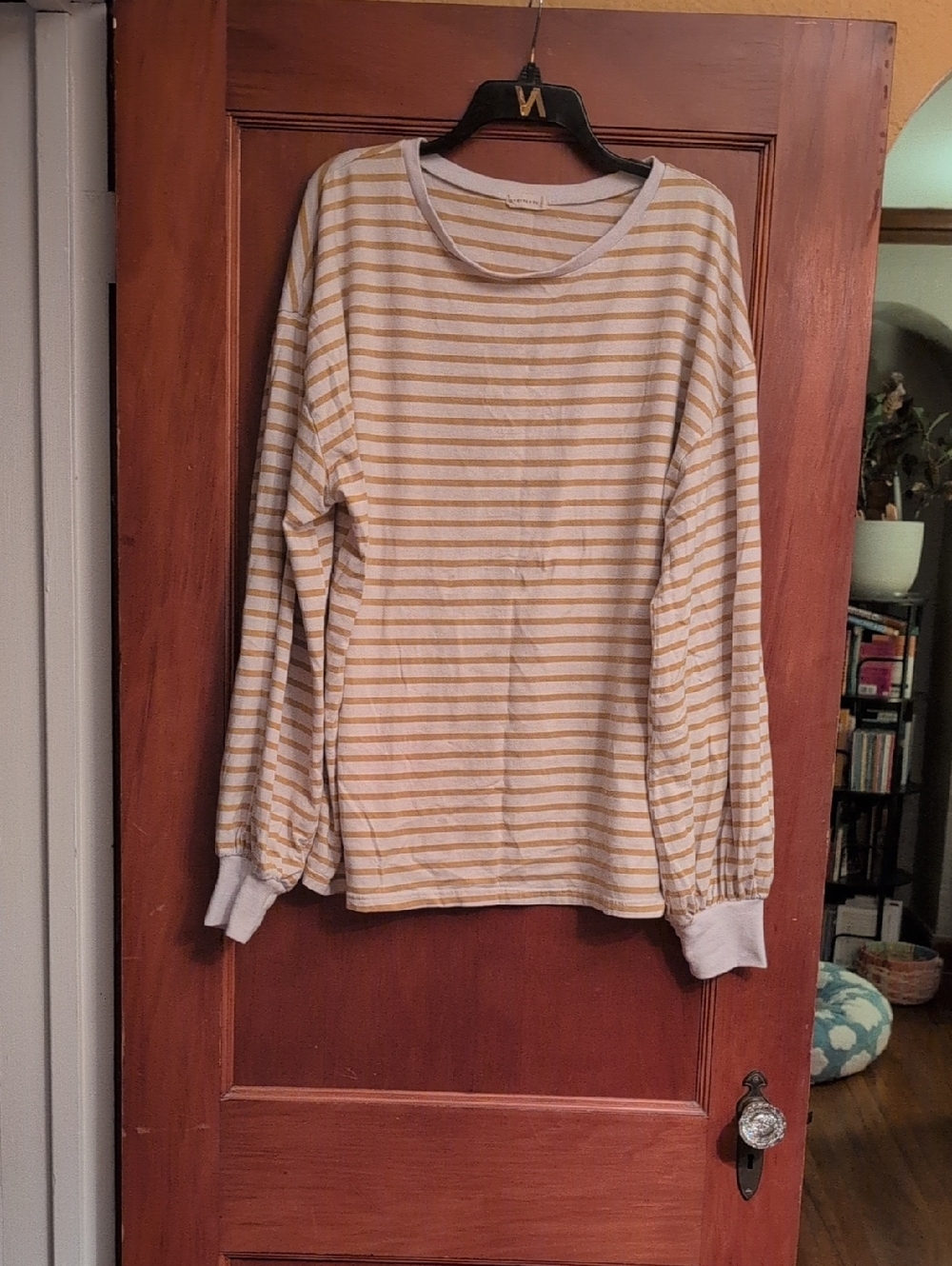 Striped Long Sleeve Tee in White and Mustard